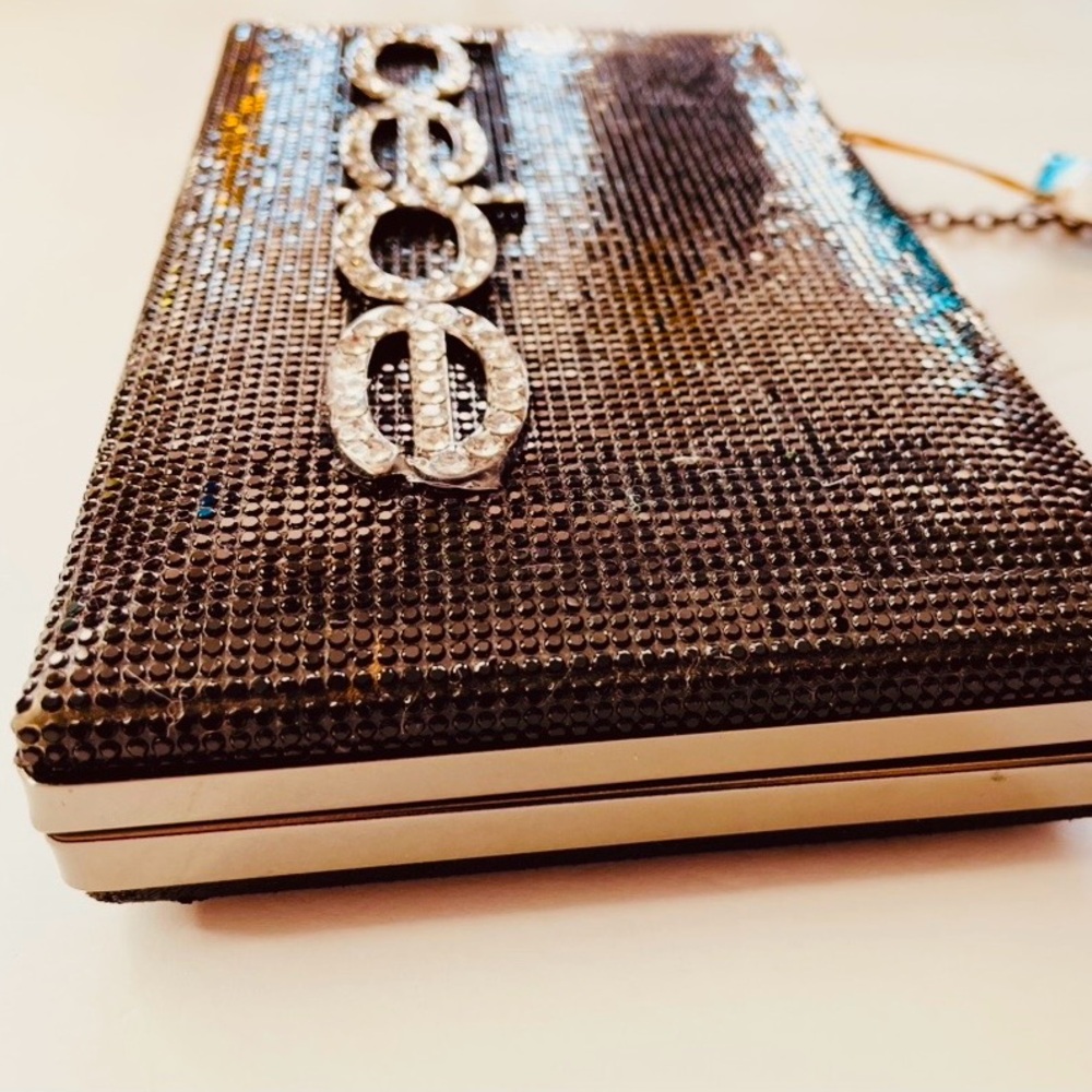 Bebe Black Rhinestone Clutch with Chain - Picture 7 of 9